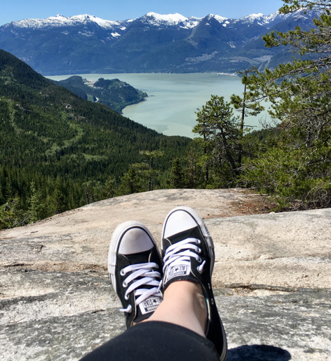 A view of the lake and mountains taken in Squamish, BC.